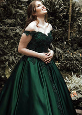 Beatrice | A - Line Lace Green Prom Dress With Off Shoulder - Green - PromDressClub